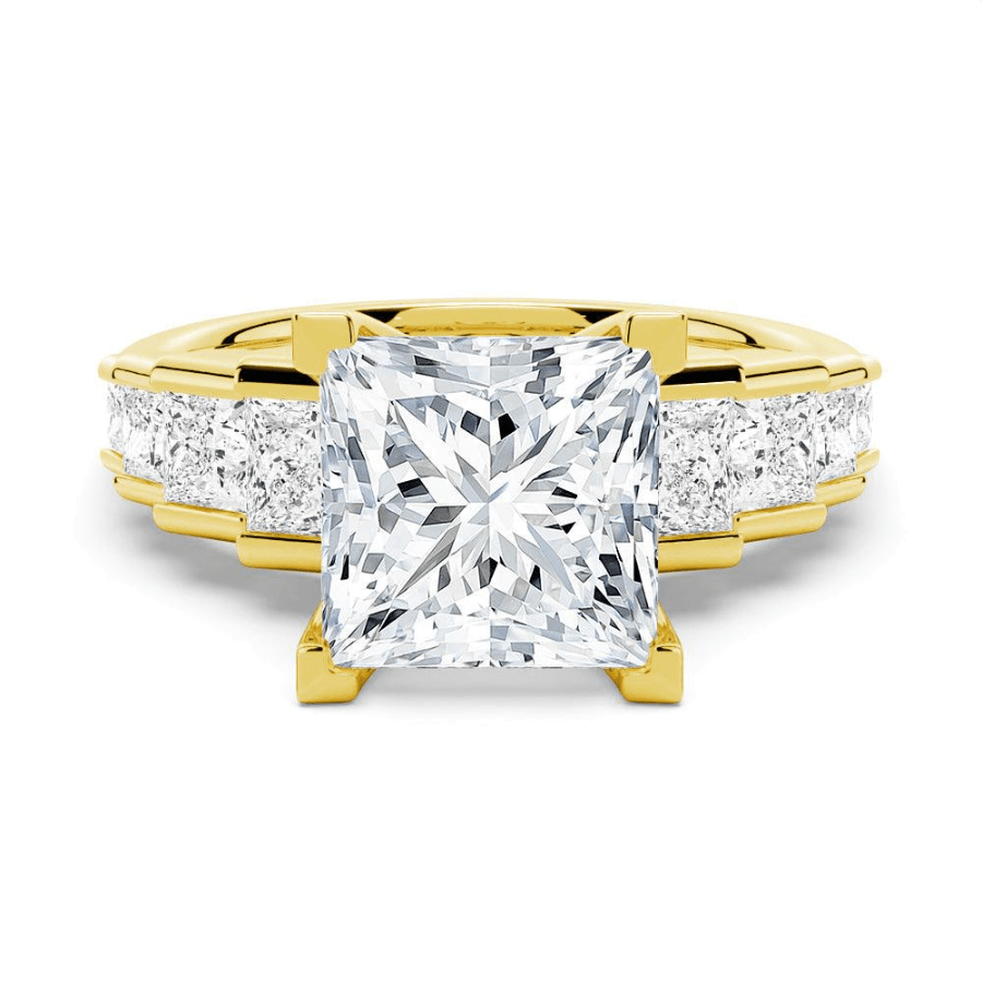 Princess Cut Channel Set Moissanite Engagement Ring with Step - Down Shoulders - Novelle Vow