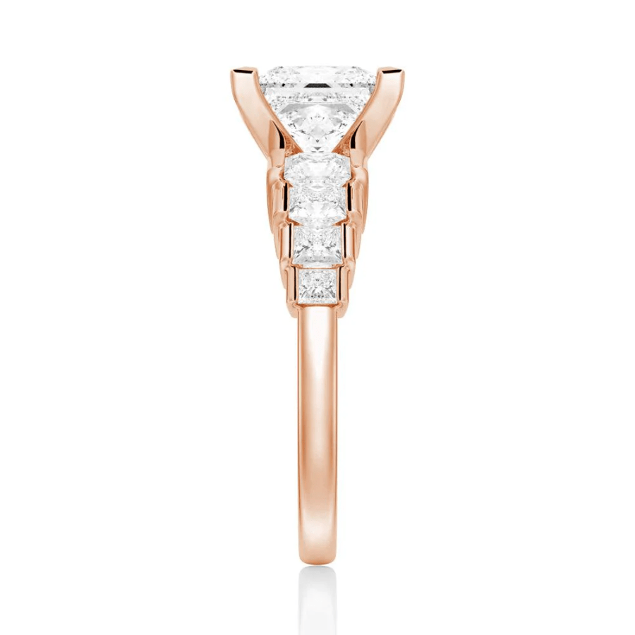 Princess Cut Channel Set Moissanite Engagement Ring with Step - Down Shoulders - Novelle Vow