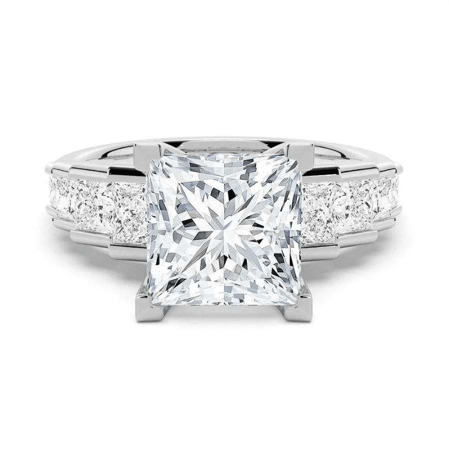 Princess Cut Channel Set Moissanite Engagement Ring with Step - Down Shoulders - Novelle Vow