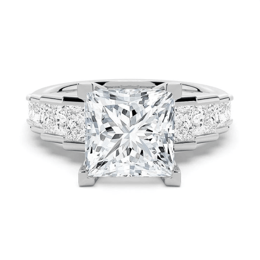 Princess Cut Channel Set Moissanite Engagement Ring with Step - Down Shoulders - Novelle Vow