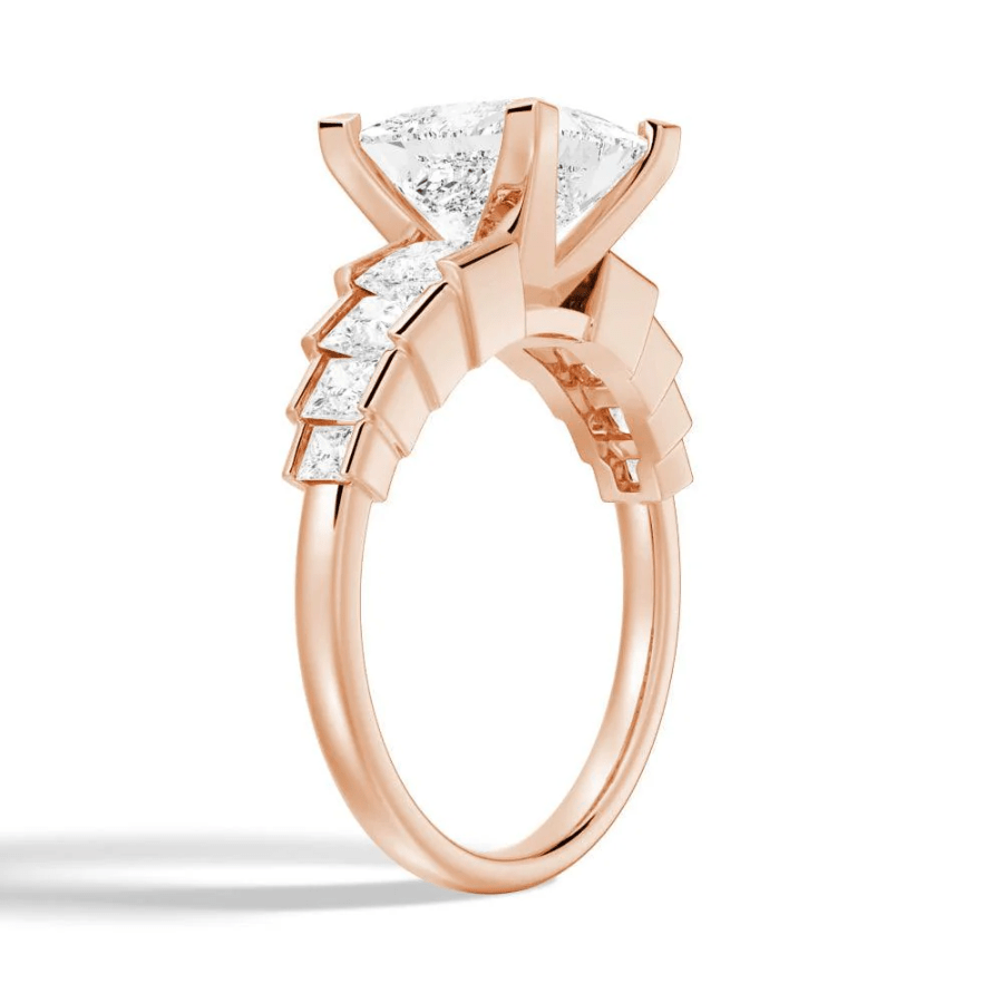 Princess Cut Channel Set Moissanite Engagement Ring with Step - Down Shoulders - Novelle Vow