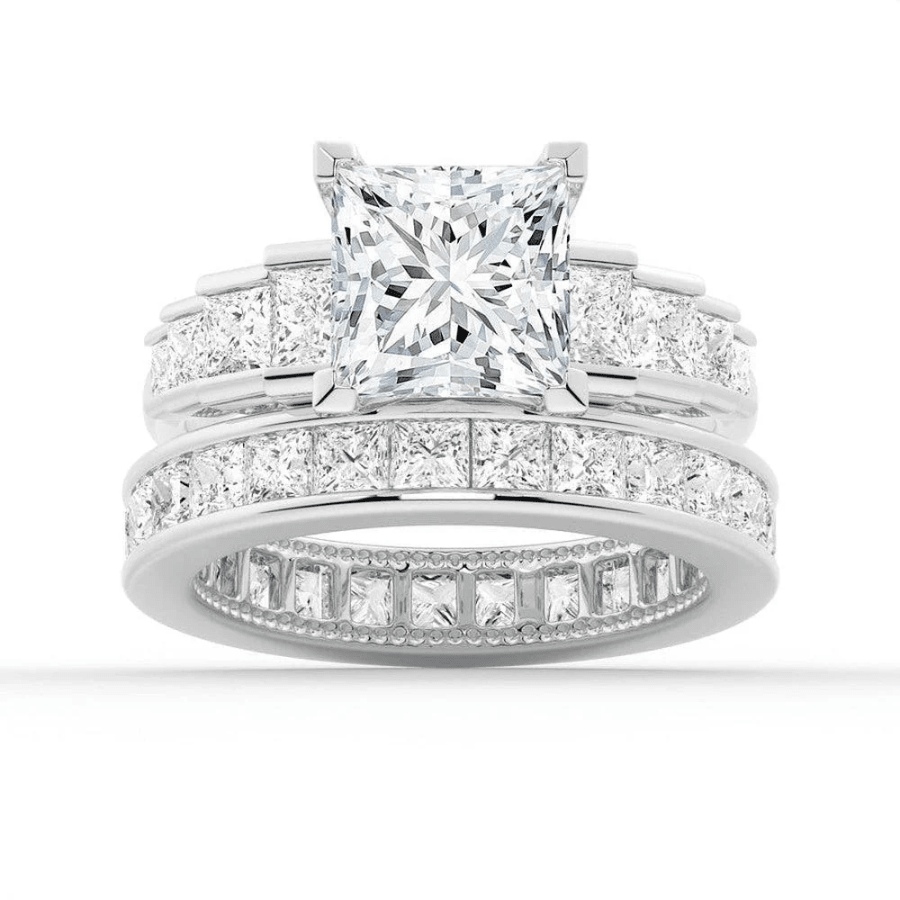 Princess Cut Channel Set Moissanite Engagement Ring with Step - Down Shoulders - Novelle Vow