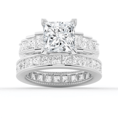 Princess Cut Channel Set Moissanite Engagement Ring with Step - Down Shoulders - Novelle Vow