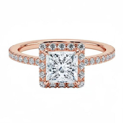 Princess Cut Halo Moissanite Engagement Ring with Pavé Band - Novelle Vow