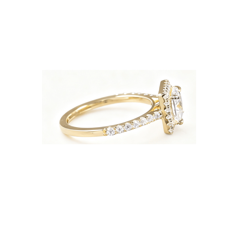 Princess Cut Halo Moissanite Engagement Ring with Pavé Band - Novelle Vow