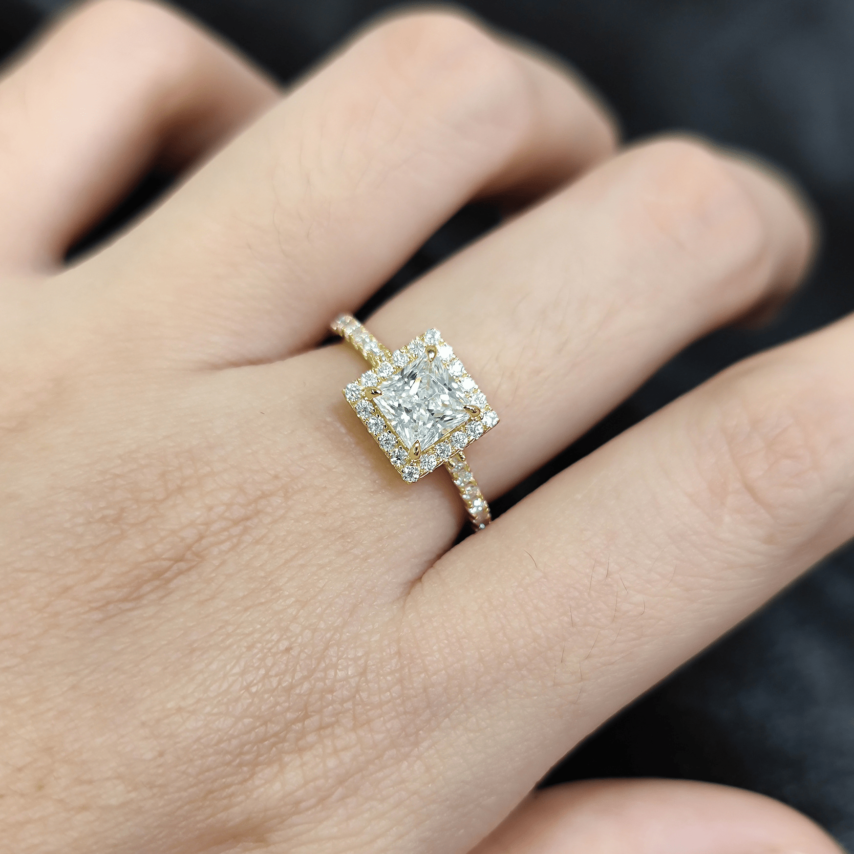 Princess Cut Halo Moissanite Engagement Ring with Pavé Band - Novelle Vow