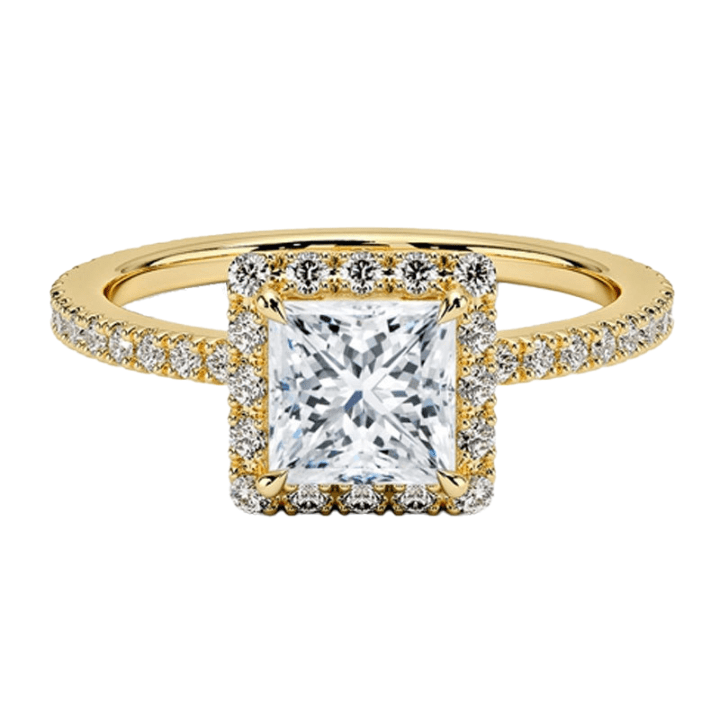 Princess Cut Halo Moissanite Engagement Ring with Pavé Band - Novelle Vow