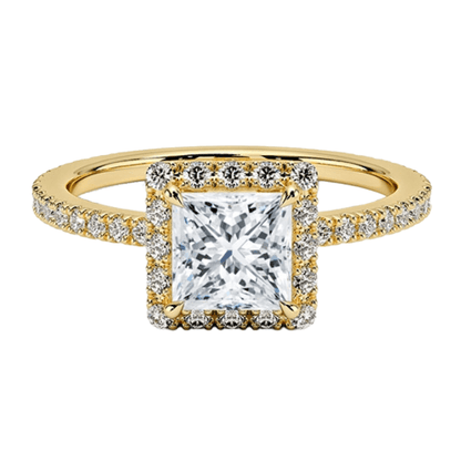 Princess Cut Halo Moissanite Engagement Ring with Pavé Band - Novelle Vow