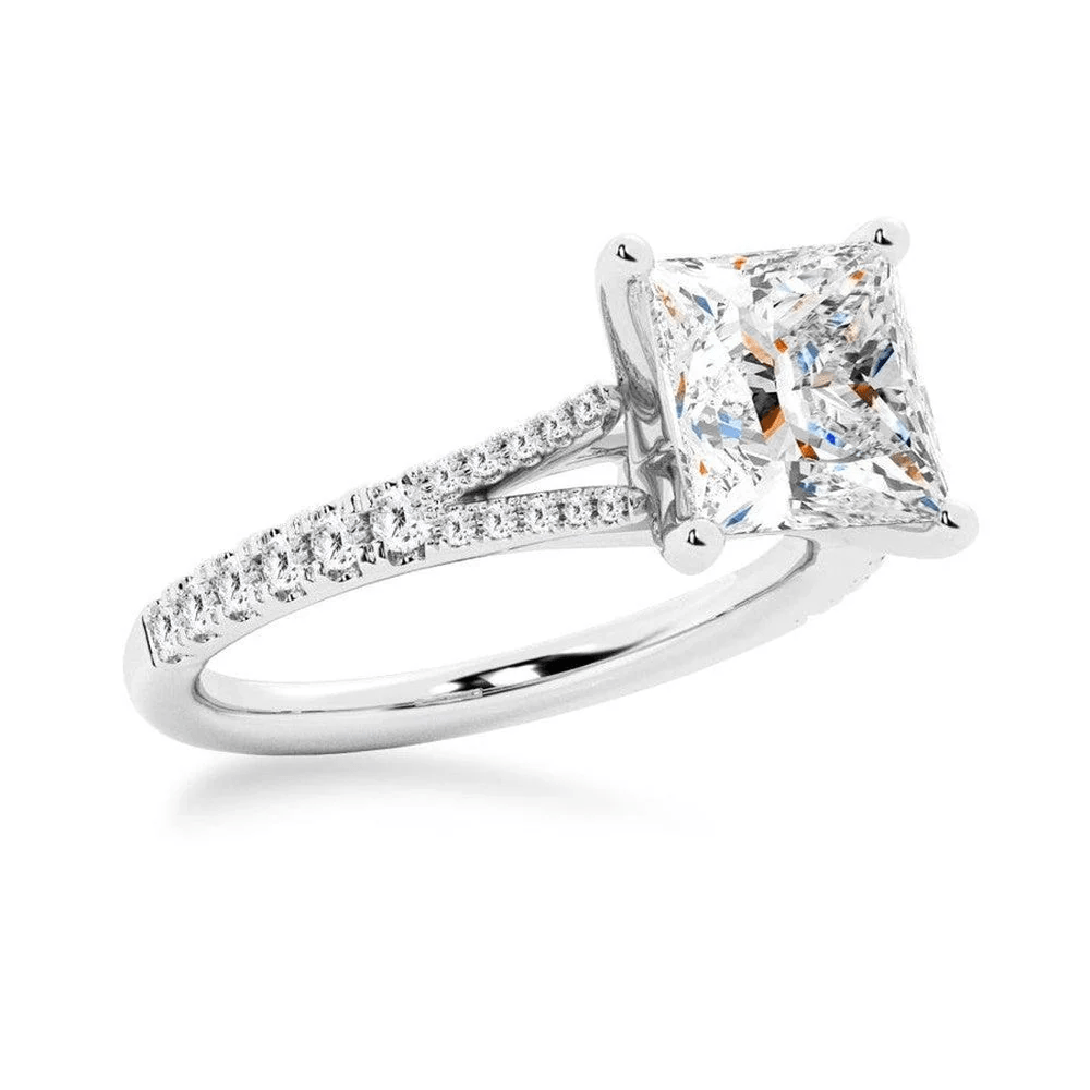 Princess-Cut Moissanite Bridal Set with Split-Shank Band - Novelle Vow