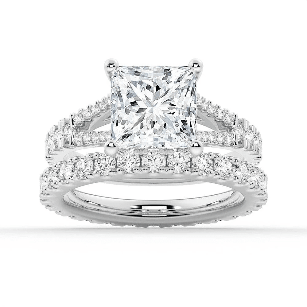 Princess-Cut Moissanite Bridal Set with Split-Shank Band - Novelle Vow