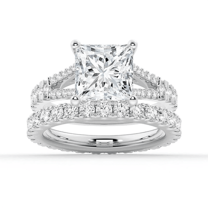 Princess-Cut Moissanite Bridal Set with Split-Shank Band - Novelle Vow