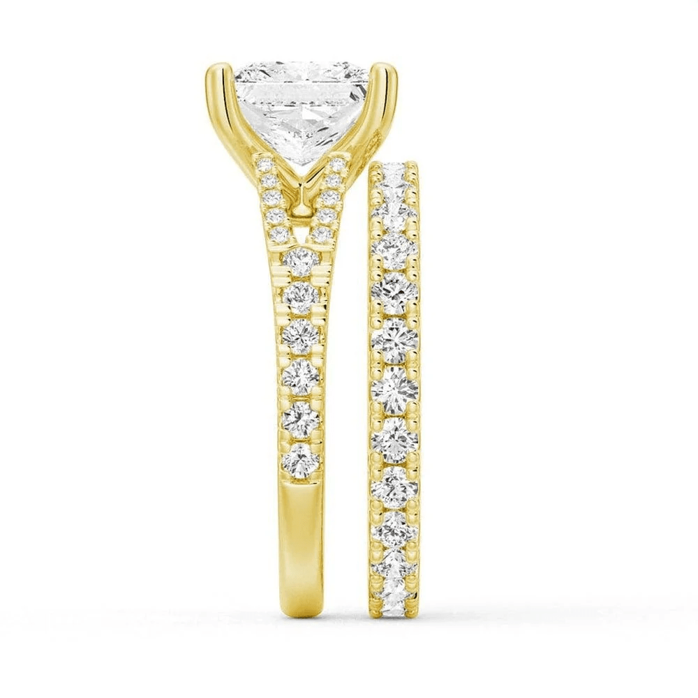 Princess-Cut Moissanite Bridal Set with Split-Shank Band - Novelle Vow