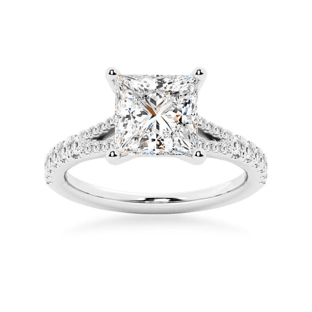 Princess-Cut Moissanite Bridal Set with Split-Shank Band - Novelle Vow