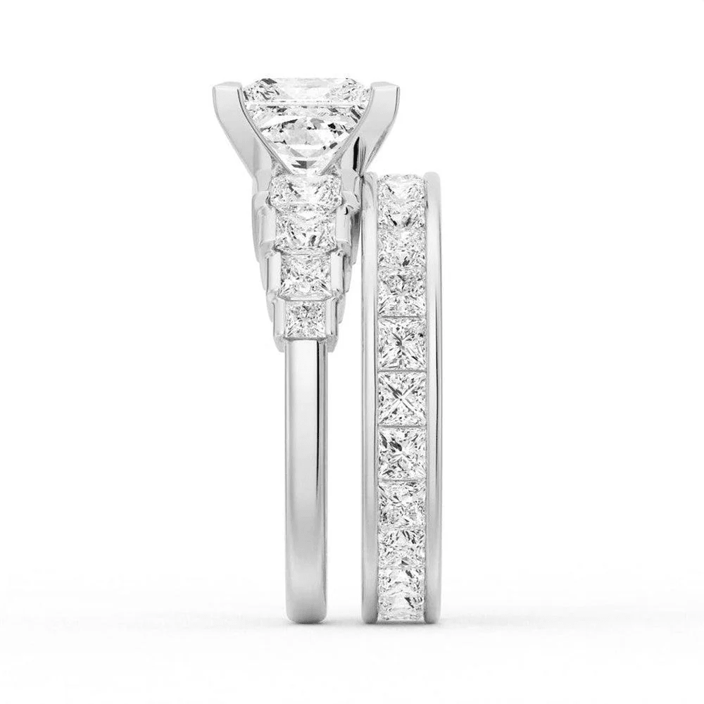 Princess Cut Moissanite Bridal Set with Staircase Design - Novelle Vow
