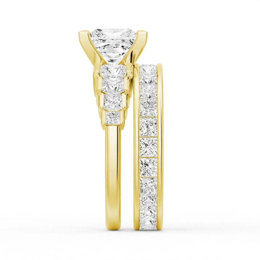 Princess Cut Moissanite Bridal Set with Staircase Design - Novelle Vow