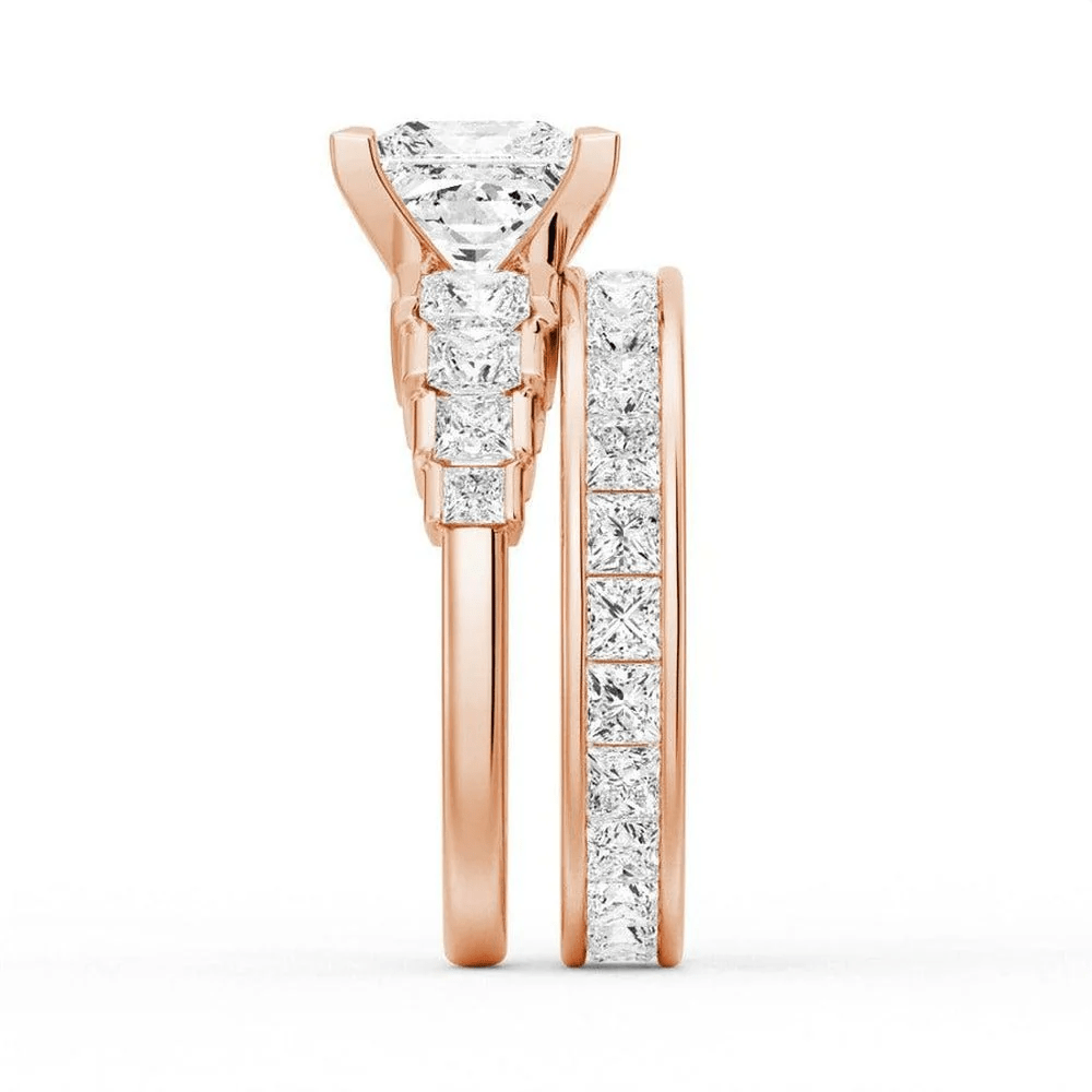 Princess Cut Moissanite Bridal Set with Staircase Design - Novelle Vow