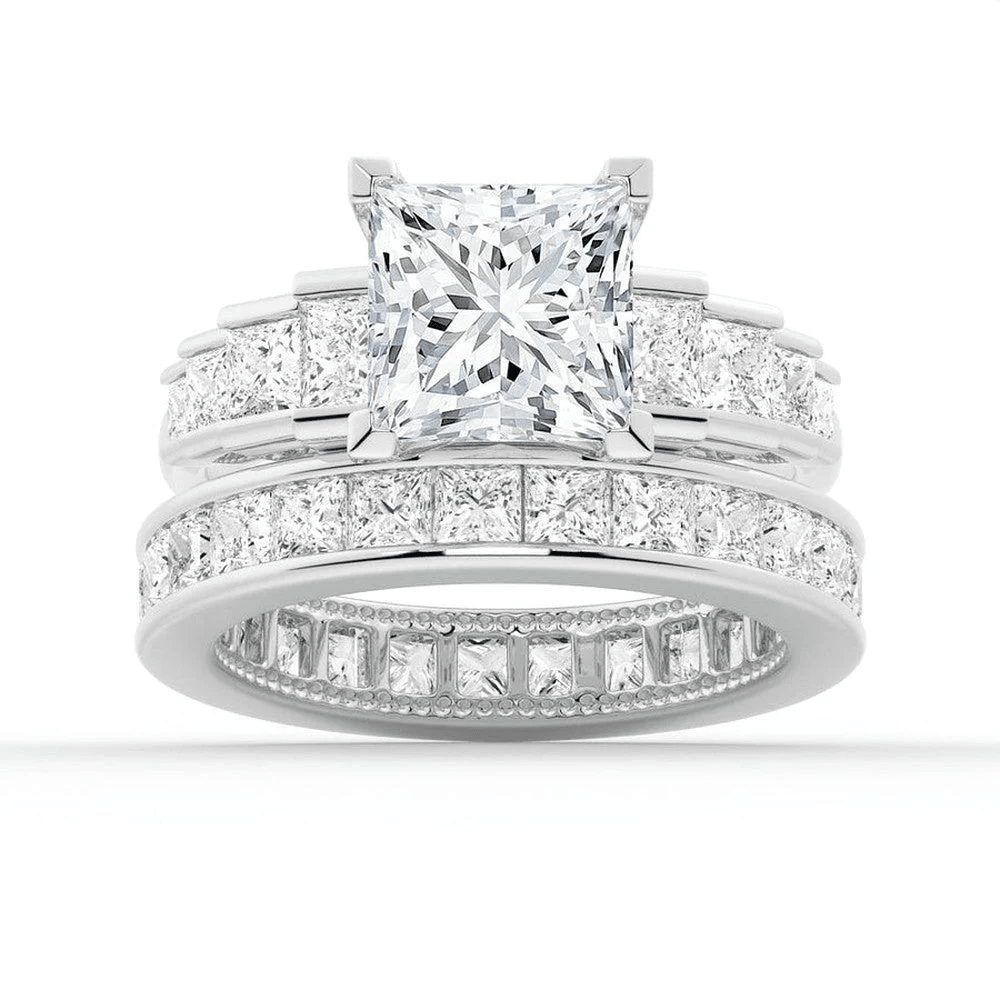 Princess Cut Moissanite Bridal Set with Staircase Design - Novelle Vow