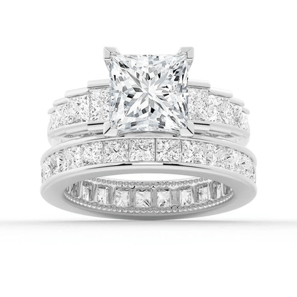 Princess Cut Moissanite Bridal Set with Staircase Design - Novelle Vow