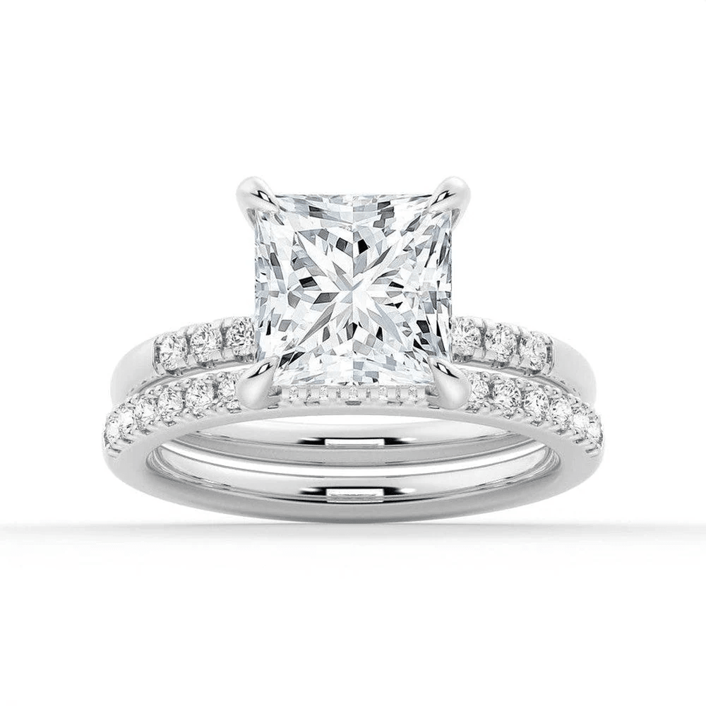 Princess-Cut Moissanite Engagement Ring and Pavé Wedding Band Set - Novelle Vow