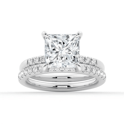 Princess-Cut Moissanite Engagement Ring and Pavé Wedding Band Set - Novelle Vow