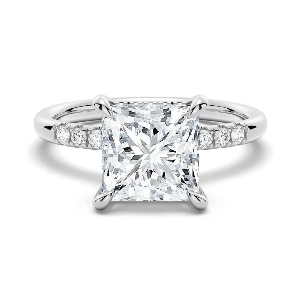 Princess-Cut Moissanite Engagement Ring and Pavé Wedding Band Set - Novelle Vow