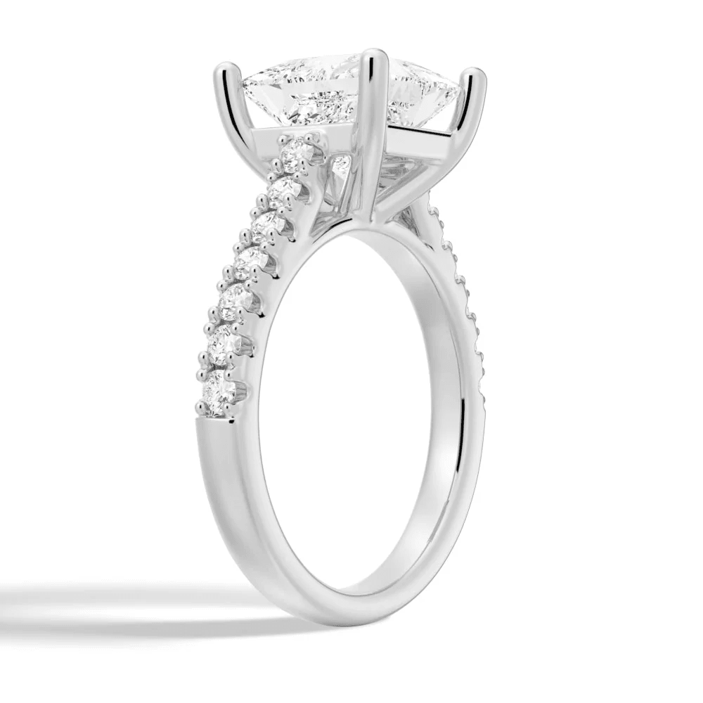Princess Cut Moissanite Engagement Ring with 4 - Prong Setting and Pave Band - Novelle Vow