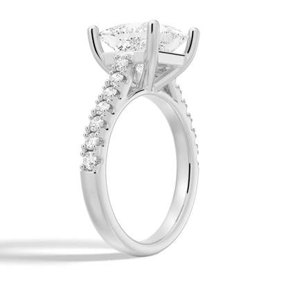 Princess Cut Moissanite Engagement Ring with 4 - Prong Setting and Pave Band - Novelle Vow