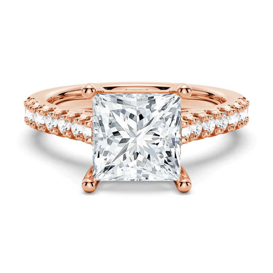 Princess Cut Moissanite Engagement Ring with 4 - Prong Setting and Pave Band - Novelle Vow