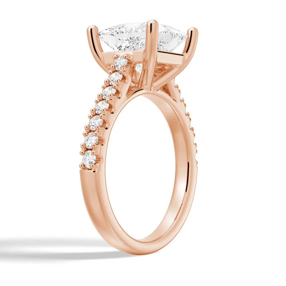 Princess Cut Moissanite Engagement Ring with 4 - Prong Setting and Pave Band - Novelle Vow