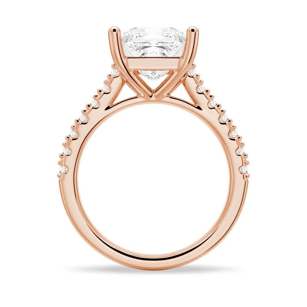 Princess Cut Moissanite Engagement Ring with 4 - Prong Setting and Pave Band - Novelle Vow