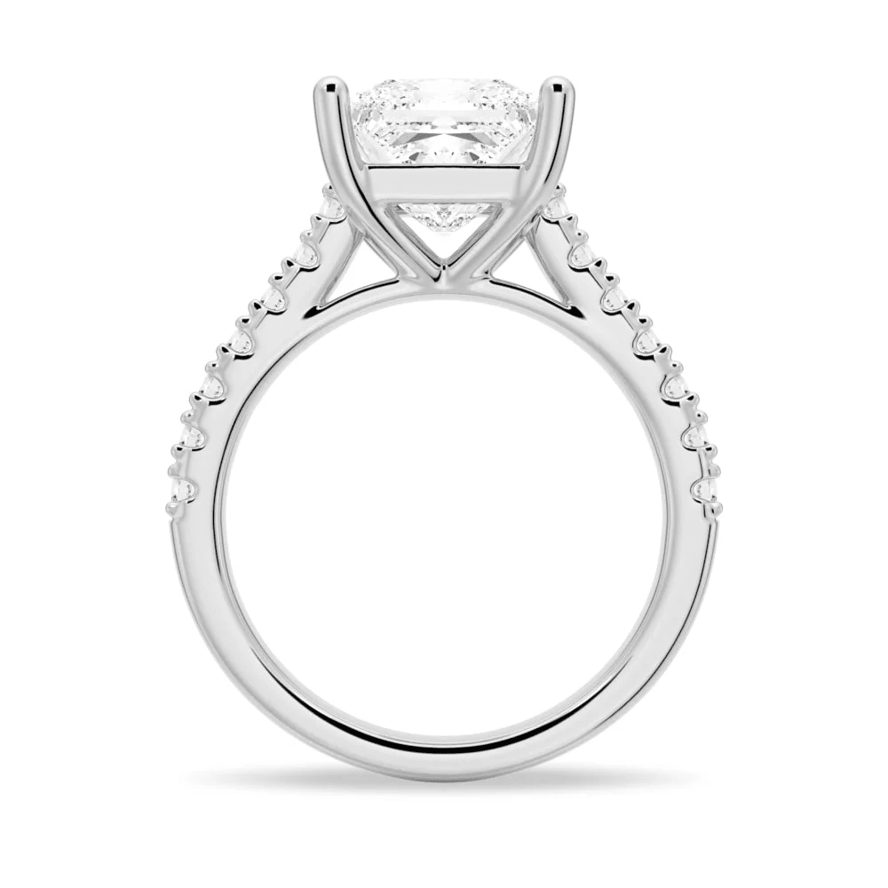 Princess Cut Moissanite Engagement Ring with 4 - Prong Setting and Pave Band - Novelle Vow