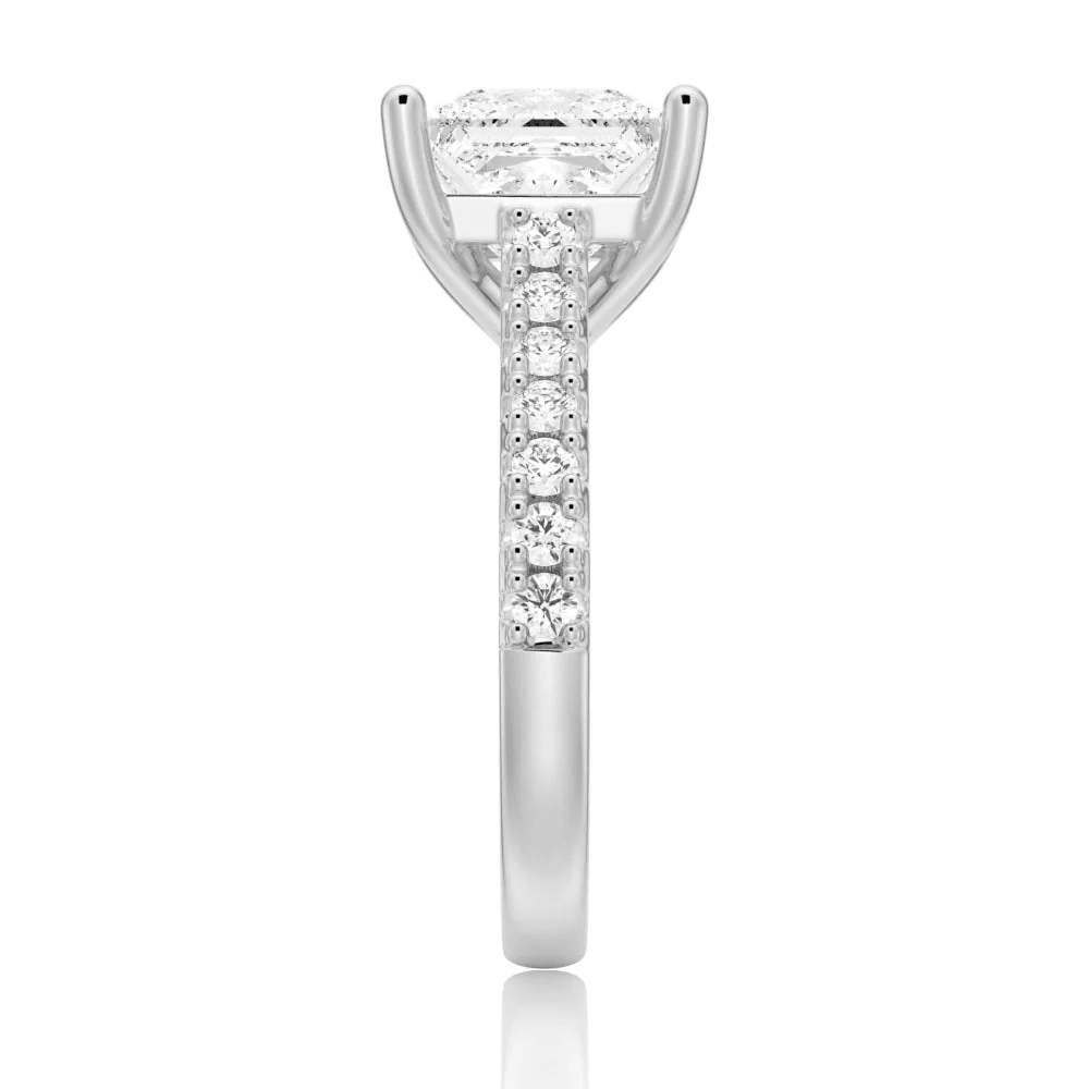 Princess Cut Moissanite Engagement Ring with 4 - Prong Setting and Pave Band - Novelle Vow