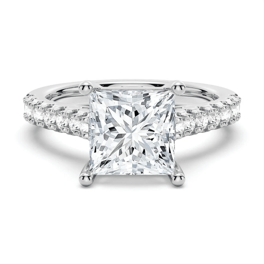 Princess Cut Moissanite Engagement Ring with 4 - Prong Setting and Pave Band - Novelle Vow