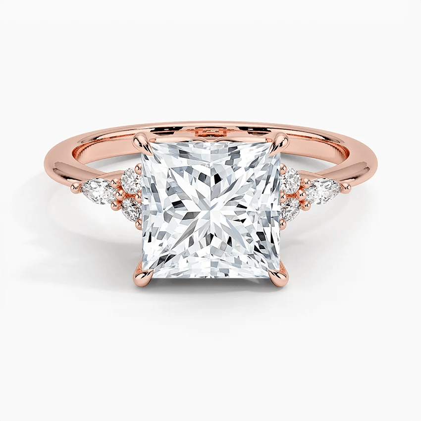 Princess Cut Moissanite Engagement Ring with Floral Cluster Accents - Novelle Vow