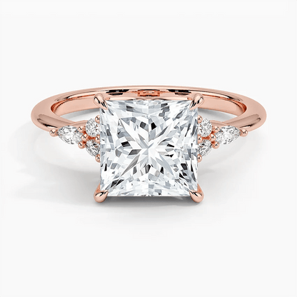 Princess Cut Moissanite Engagement Ring with Floral Cluster Accents - Novelle Vow