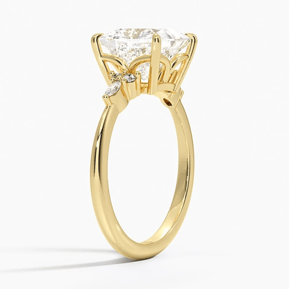Princess Cut Moissanite Engagement Ring with Floral Cluster Accents - Novelle Vow