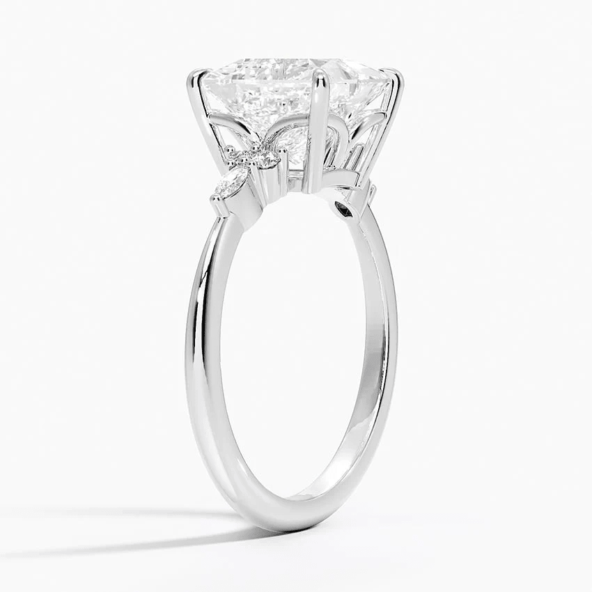 Princess Cut Moissanite Engagement Ring with Floral Cluster Accents - Novelle Vow