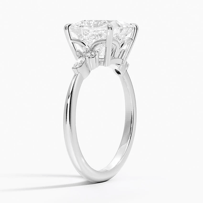 Princess Cut Moissanite Engagement Ring with Floral Cluster Accents - Novelle Vow
