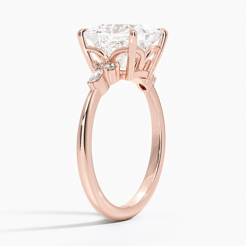 Princess Cut Moissanite Engagement Ring with Floral Cluster Accents - Novelle Vow