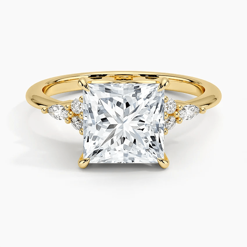 Princess Cut Moissanite Engagement Ring with Floral Cluster Accents - Novelle Vow