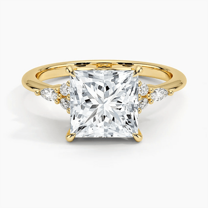 Princess Cut Moissanite Engagement Ring with Floral Cluster Accents - Novelle Vow