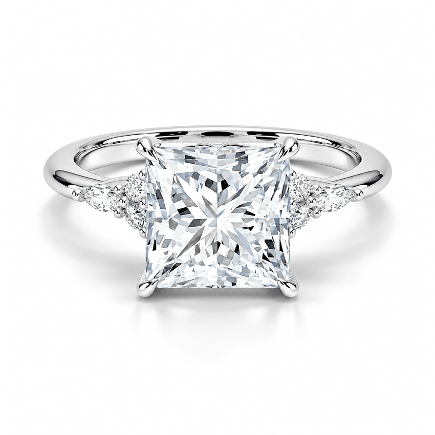 Princess Cut Moissanite Engagement Ring with Floral Cluster Accents - Novelle Vow