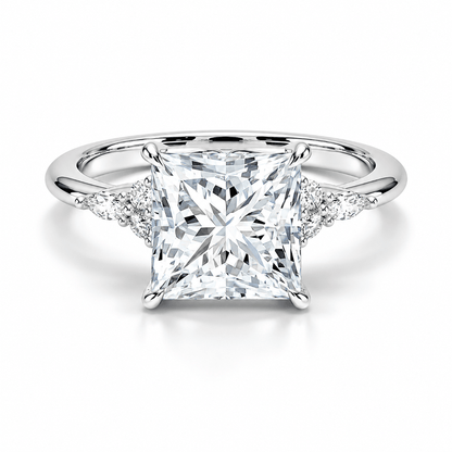 Princess Cut Moissanite Engagement Ring with Floral Cluster Accents - Novelle Vow