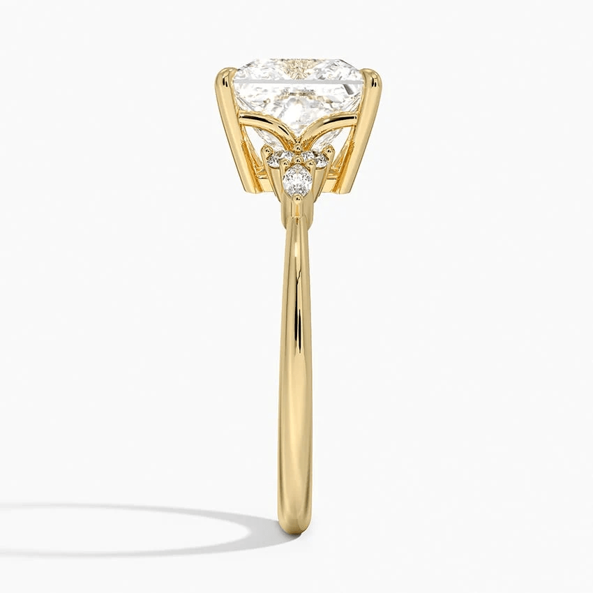 Princess Cut Moissanite Engagement Ring with Floral Cluster Accents - Novelle Vow