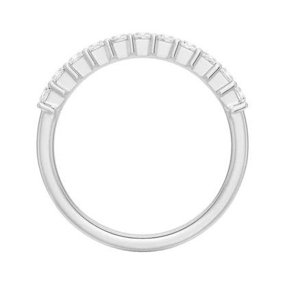 Side thickness view of white gold princess cut moissanite stacking ring