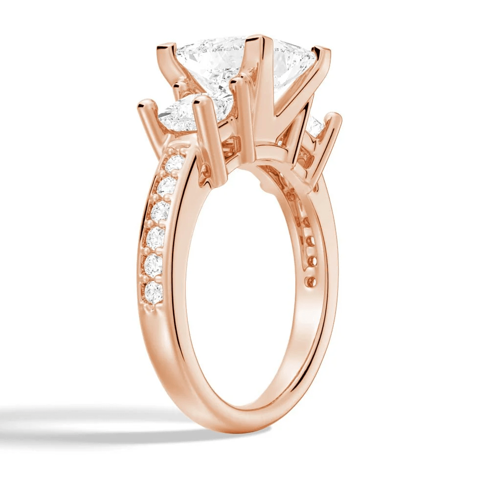 Princess Cut Moissanite Three-Stone Engagement Ring with Pavé Band - Novelle Vow