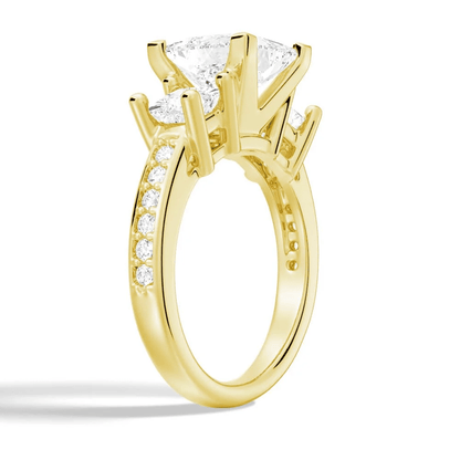 Princess Cut Moissanite Three-Stone Engagement Ring with Pavé Band - Novelle Vow
