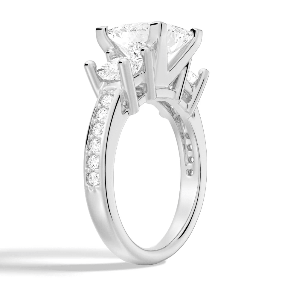 Princess Cut Moissanite Three-Stone Engagement Ring with Pavé Band - Novelle Vow