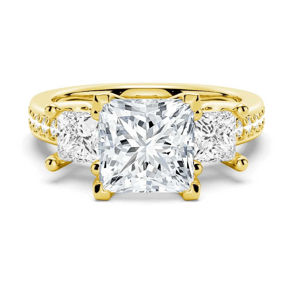 Princess Cut Moissanite Three-Stone Engagement Ring with Pavé Band - Novelle Vow