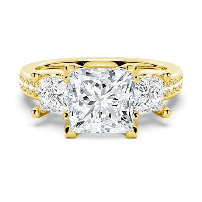 Princess Cut Moissanite Three-Stone Engagement Ring with Pavé Band - Novelle Vow
